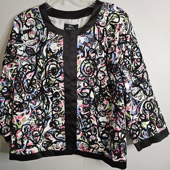 Theresa Renz Colorful Short Jacket Ribbon Embroidered Satin Trim Womens Sz L - Picture 1 of 13